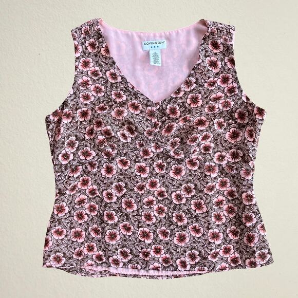 Pink floral babydoll tank top Y2K bohemian boho chic coquette cottagecore - Picture 1 of 5